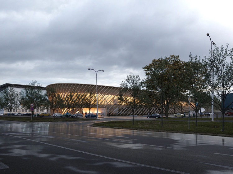 Sportovní hala pro cyklistiku a atletiku. Vizualizace: ov architekti
