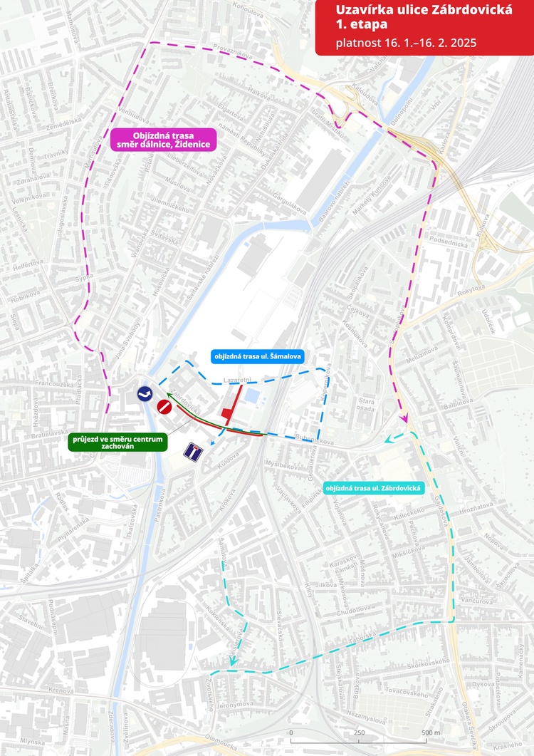 Uzavírka ulice Zábrdovické. Grafika: MMB