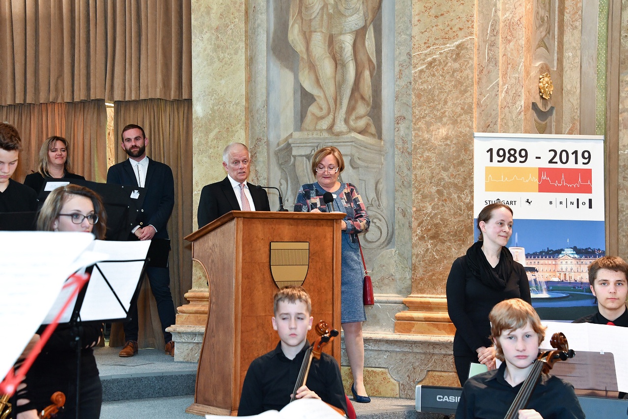 Pozdravení delegace města Stuttgartu primátorkou M. Vaňkovou u příležitosti 30. výročí partnerství měst Brna a Stuttgartu